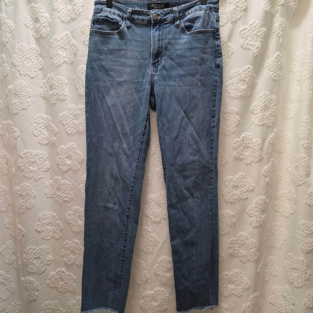 Judy Blue Medium Wash Slim Straight Raw Hem Jeans JB88357 Womens 11/30